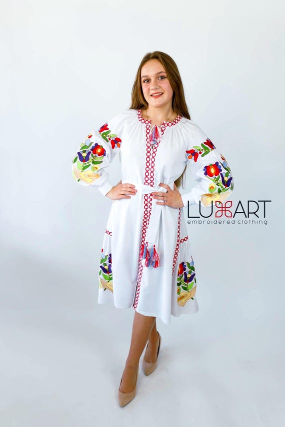 Ukrainian Vyshyvanka Dress | Ukraine Embroidered Dress in USA | Handmade Traditional Ukraine-Style Boho Embroidery Gift | Вишиванка (16)