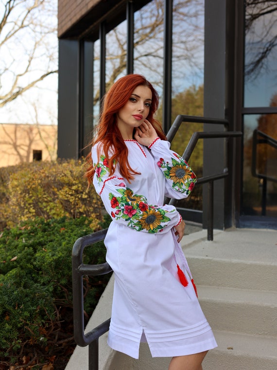 Ukrainian Vyshyvanka Dress | Ukraine Embroidered Dress in USA | Handmade Traditional Ukraine-Style Boho Embroidery Gift | Вишиванка (12)