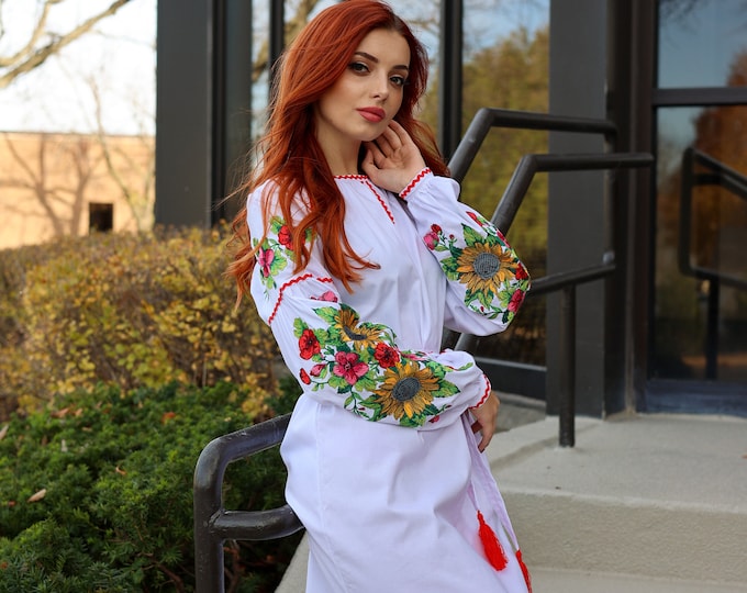 Ukrainian Vyshyvanka Dress | Ukraine Embroidered Dress in USA | Handmade Traditional Ukraine-Style Boho Embroidery Gift | Вишиванка (12)