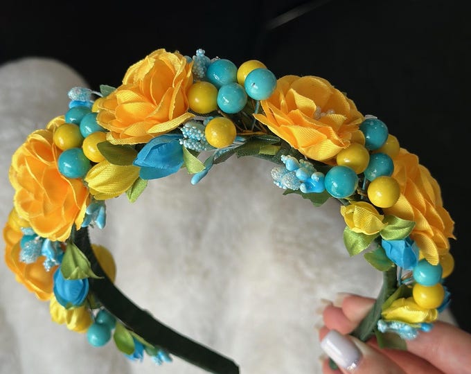 Handmade Ukrainian Flower Crown | Vinok | Вінок | Floral Wreath Headband | Hair Accessory Gift for Her or Girl | Boho Festival Style (30)