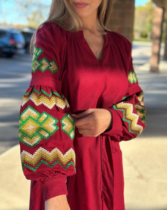 Ukrainian Vyshyvanka Dress | Ukraine Embroidered Dress in USA | Handmade Traditional Ukraine-Style Boho Embroidery Gift | Вишиванка (116)