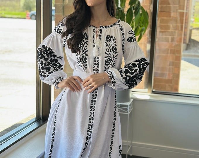 Ukrainian Vyshyvanka Dress | Ukraine Embroidered Dress in USA | Handmade Traditional Ukraine-Style Boho Embroidery Gift | Вишиванка