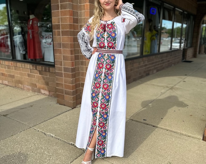 Ukrainian Vyshyvanka Dress | Ukraine Embroidered Dress in USA | Handmade Traditional Ukraine-Style Boho Embroidery Gift | Вишиванка (9)
