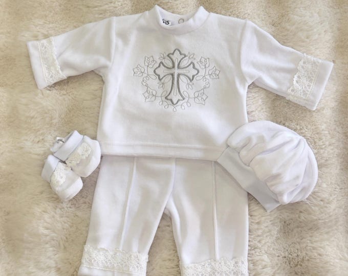 Embroidered Cross Baptism Outfit | Baby Boy Christening Suit