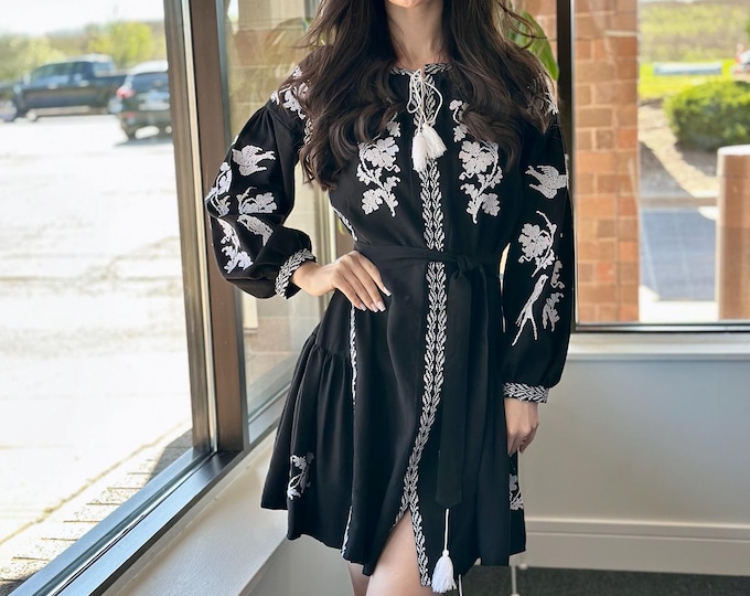 Ukrainian Vyshyvanka Dress | Ukraine Embroidered Dress in USA | Handmade Traditional Ukraine-Style Boho Embroidery Gift | Вишиванка