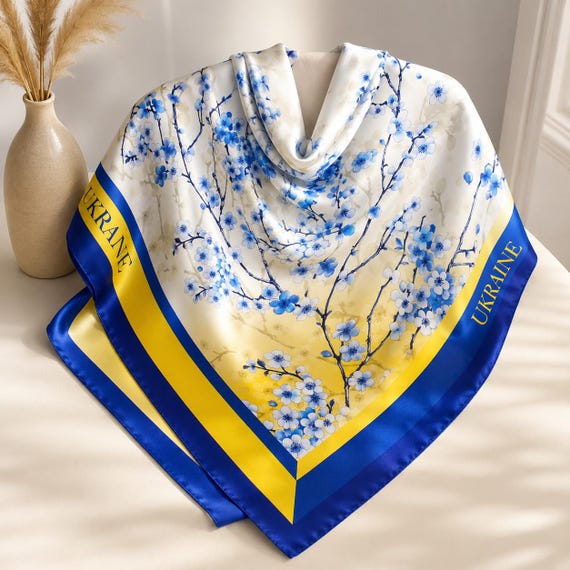 Ukrainian Patriotic Scarf 90 cm beautiful statement piece inspired by Ukraine