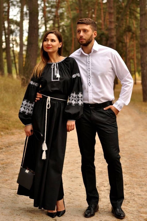 NEW Dress Embroidered Black dress Ukrainian style dress with embroidered Vyshyvanka Ukraine Slavic dress with embroidered
