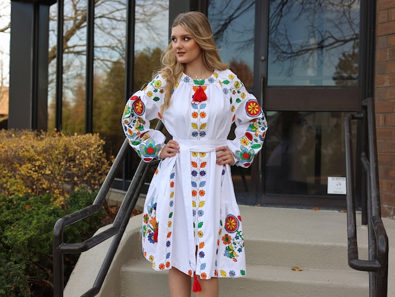 Ukrainian Vyshyvanka Dress | Ukraine Embroidered Dress in USA | Handmade Traditional Ukraine-Style Boho Embroidery Gift | Вишиванка (31)