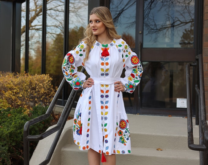 Ukrainian Vyshyvanka Dress | Ukraine Embroidered Dress in USA | Handmade Traditional Ukraine-Style Boho Embroidery Gift | Вишиванка (31)
