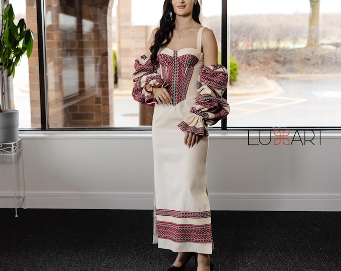 Ukrainian Vyshyvanka Dress | Ukraine Embroidered Dress in USA | Handmade Traditional Ukraine-Style Boho Embroidery Gift | Вишиванка (133)