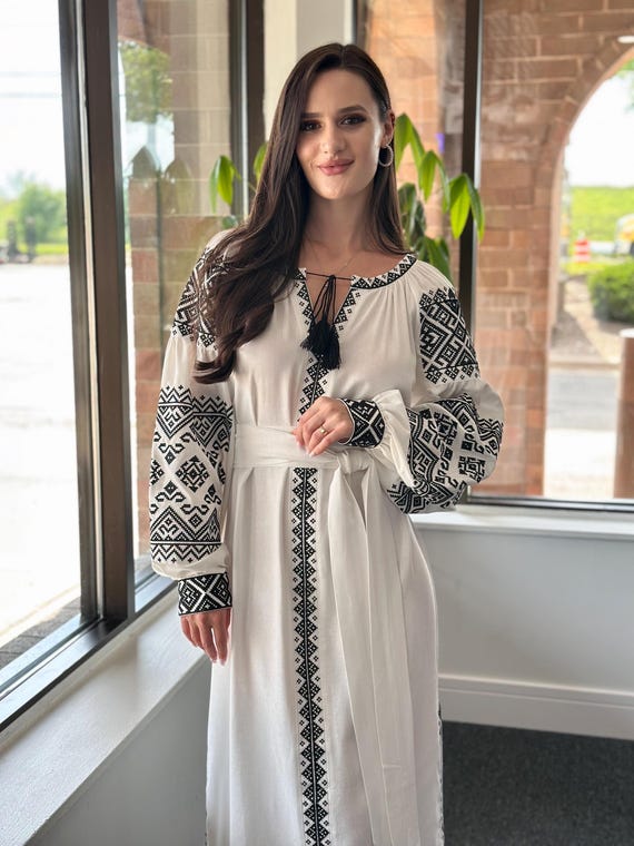 Ukrainian Vyshyvanka Dress | Ukraine Embroidered Dress in USA | Handmade Traditional Ukraine-Style Boho Embroidery Gift | Вишиванка