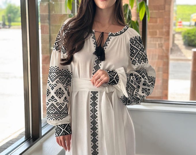 Ukrainian Vyshyvanka Dress | Ukraine Embroidered Dress in USA | Handmade Traditional Ukraine-Style Boho Embroidery Gift | Вишиванка