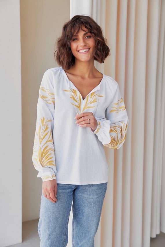 Ukrainian Embroidered Blouse for Women | Ethno Vintage Women's Vyshyvanka Shirt | Sorochka Vyshyta | Vyshyvanka Gift USA | Вишиванка (140)