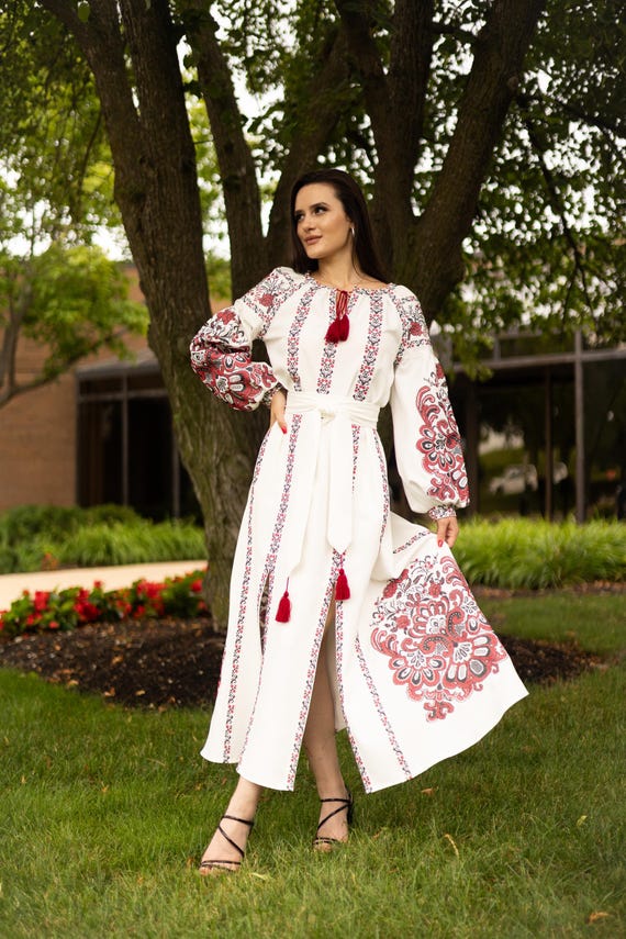 Ukrainian Vyshyvanka Dress | Ukraine Embroidered Dress in USA | Handmade Traditional Ukraine-Style Boho Embroidery Gift | Вишиванка