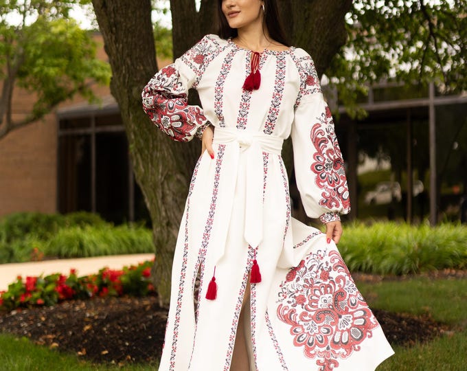 Ukrainian Vyshyvanka Dress | Ukraine Embroidered Dress in USA | Handmade Traditional Ukraine-Style Boho Embroidery Gift | Вишиванка