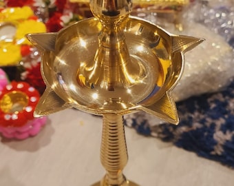 Kerala Brass Oil Lamp Diya | Indian Pooja Decor, Peacock Samai (Set of 2)