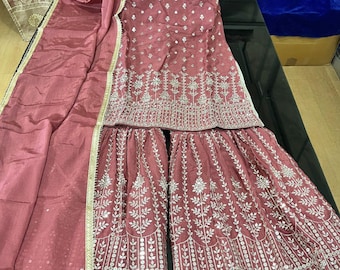 Girl's Silk Kurta Gharara with Dupatta, Festive Wear