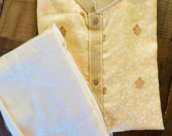 Men's Printed Silk Kurta Pajama Set, Indian Desi Wear