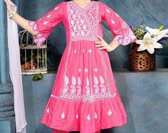 Girls Sharara Kurta | Pink Cotton Indian Dress with Dupatta