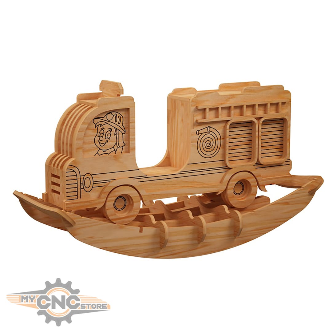 Fire Truck Rocking Horse, Suitable for Mass Production, Design for Laser CNC Scroll Saw Vector