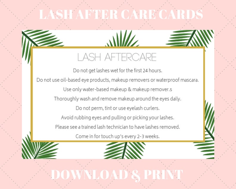 Lash extension aftercare card design Lash aftercare card Etsy