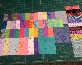 Tula Pink quadrati tagliati a mano da 5" - esagonali (26) fiori selvatici (22) minerali (24) polvere di fata (18)