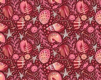 OOP Tula Pink Conchiglie di Acqua Salata Corallo FQ 18" x 22"