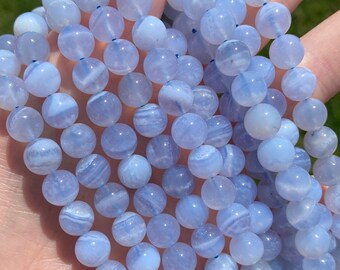 Filo di perline di agata blu pizzo AAA da 8,5 mm - Autentico - Pietra naturale - 15"