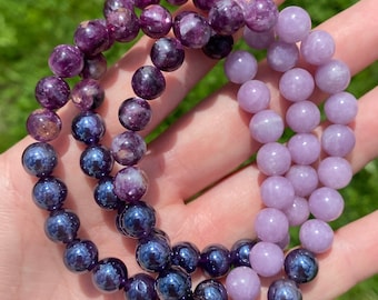 Mystic Amethyst / Purple Mica / Lepidolite Gemstone Beaded Bracelet - Natural Stone - Genuine - 8mm - 7.5"