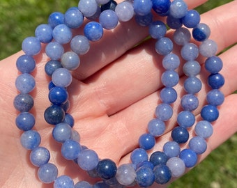 6mm Blue Aventurine Gemstone Beaded Bracelet - 7.5" - Crystal Healing - Yoga Jewelry