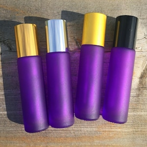 Frosted Purple Glass Essential Oil Roller Bottles - 10ml - Gold - Silver - Rose Gold - Thick Glass - Metal Lid - Wellness - Aromatherapy