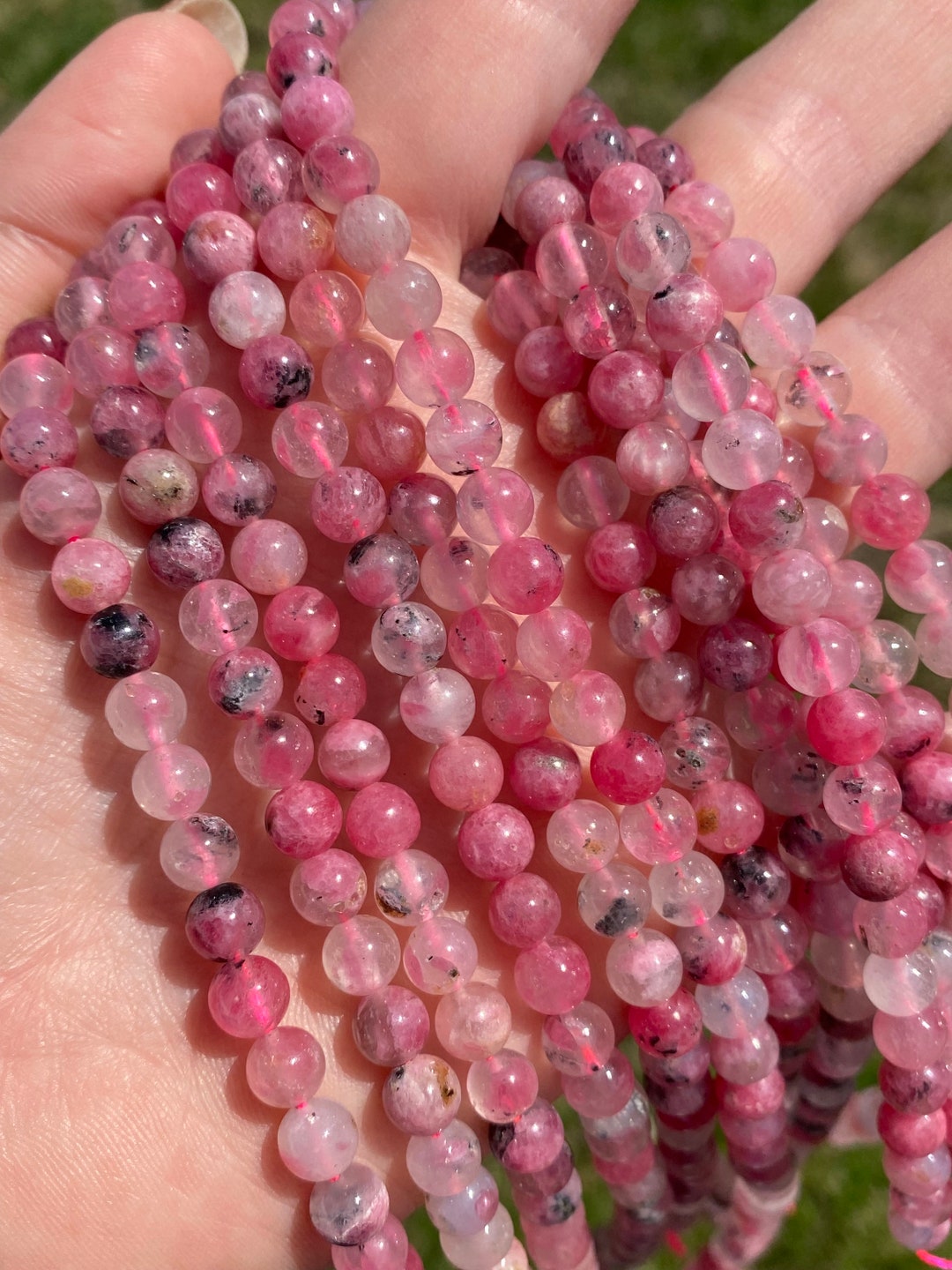 6mm Sakura Rhodonite Bead Strand - Genuine - Natural Stone - 15