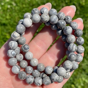 Pulseira de contas de pedra preciosa Picasso Jasper - 8 mm - 7,5" - Cura com pedras preciosas - Joias de ioga