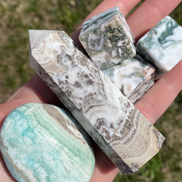 Crystal Carving Bundle - Dendritic Calcite - Tree Agate - Blue Aragonite