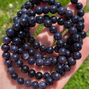 Blue Sandstone Gemstone Beaded Bracelet - 8mm - 7.5&quot; - Yoga Jewelry
