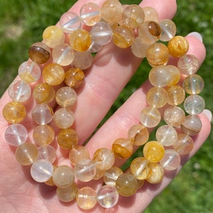 Pulsera de cuentas de piedras preciosas Golden Healer - 8 mm - 7,5&quot; - Curación con cristales - Joyería de yoga