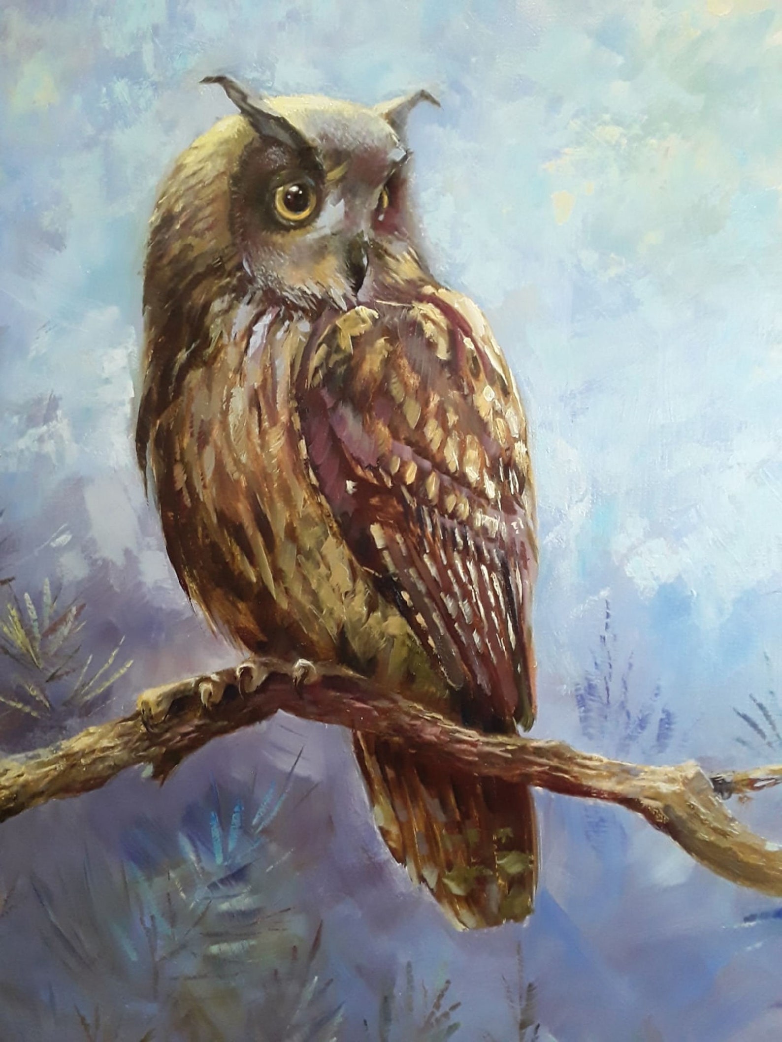 Owl Oil Painting on Canvas Original 20x20 Modern Wall Art Etsy