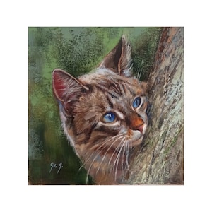 Cat oil painting, Kitty portrait, Cat fine art