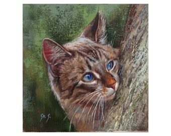 Cat oil painting, Kitty portrait, Cat fine art