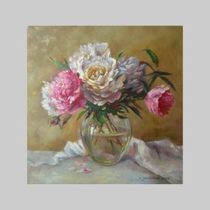 Bouquet of peonies, Peonies Oil Painting on Canvas