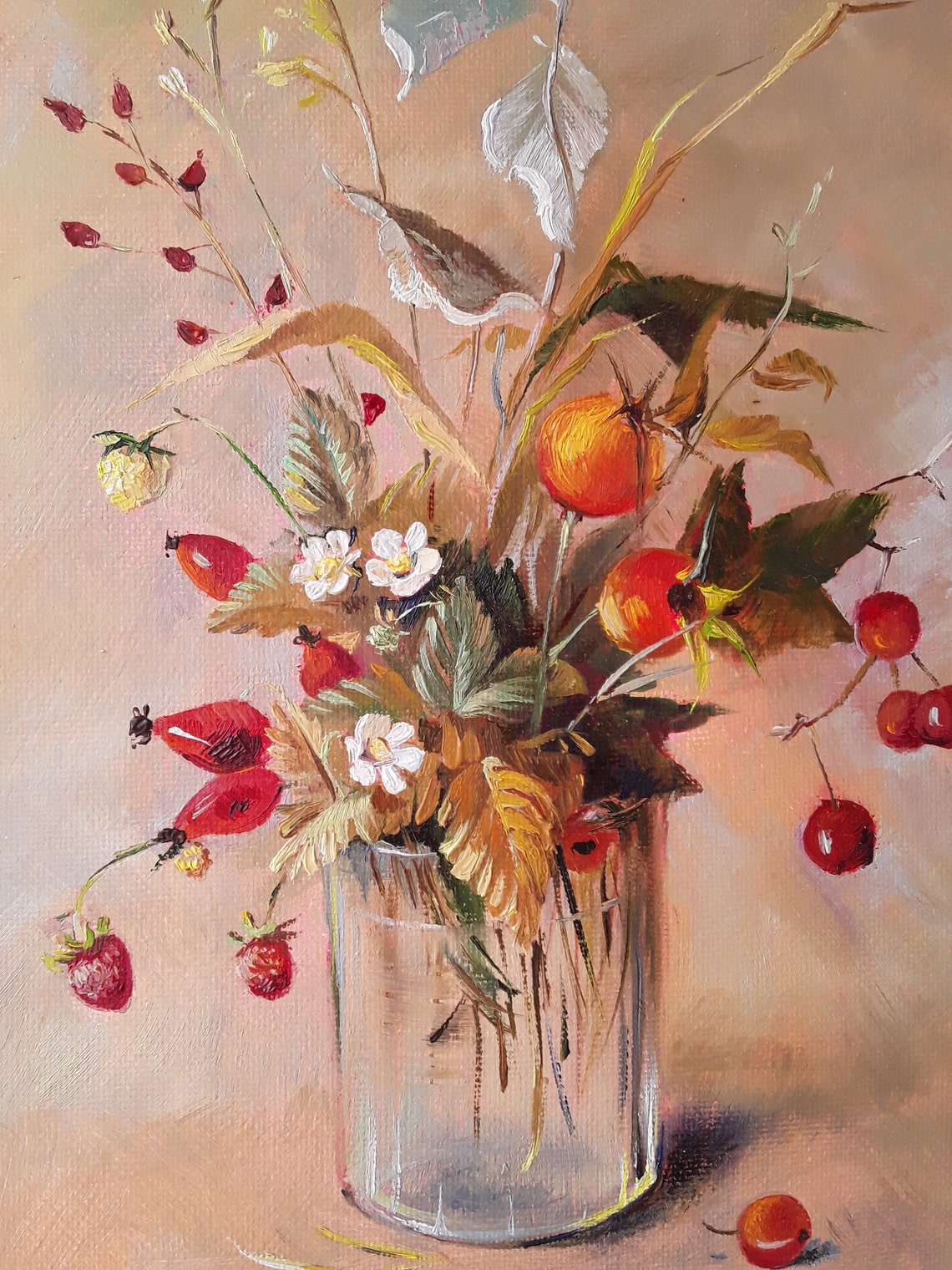 Berries Oil Painting Canvas Hardboard 20x30 Cm. Framed. Etsy