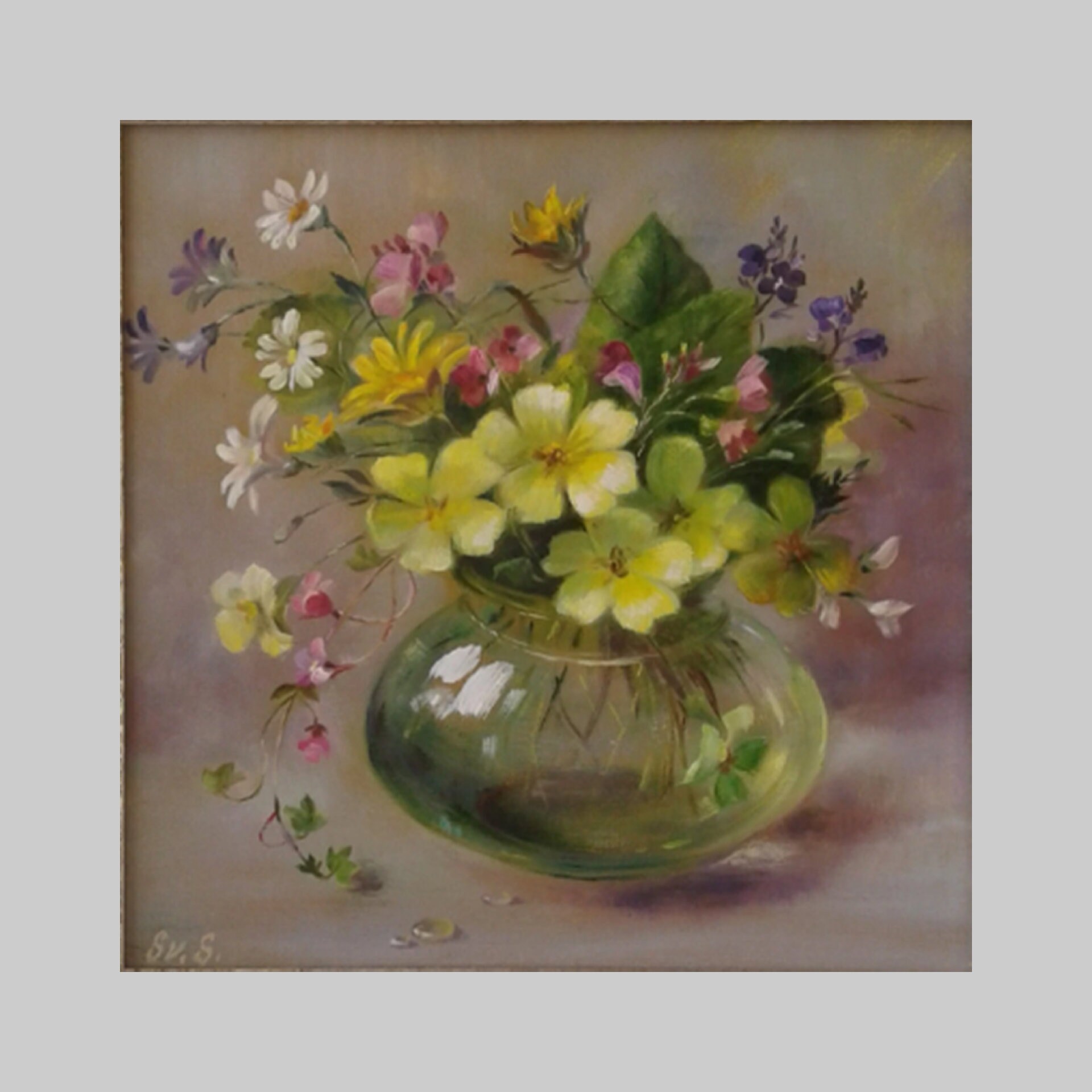 Stillleben Mit Pilzen Und Blumen, Öl Auf Leinwand, Gerahmt Bei Pamono