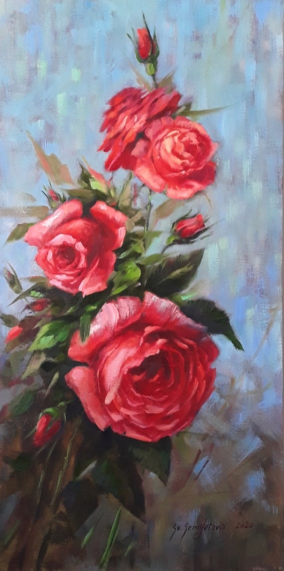 Roses Oil Painting Canvas 30x60 Etsy Roses Oil Painting Canvas 30x60 Etsy