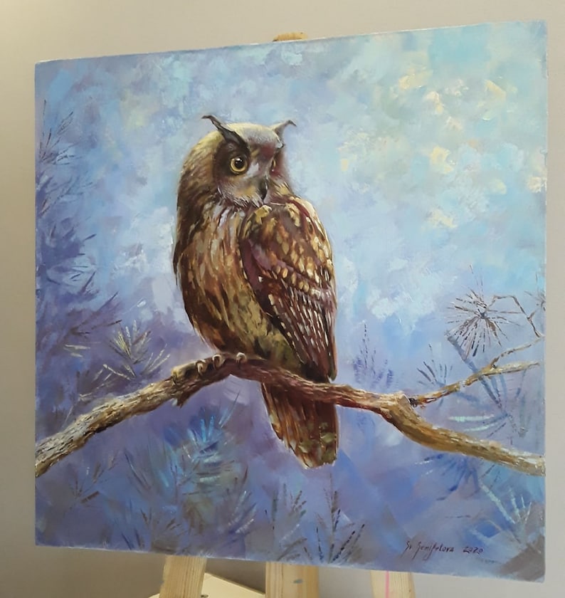 Owl Oil Painting Original 20x20 Canvas Impasto Modern Etsy