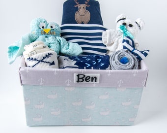 Custom baby gift basket boy, Nautical baby shower gift, New baby gift gender neutral, Baby gift ideas, customized baby name, Baby gift box
