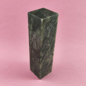 Handmade Custom Olive Green Natural Stone Seal Stamp 25x25x100mm 121g Solid Base Collectors Artifact Mystery Origin Mineral Chop E546