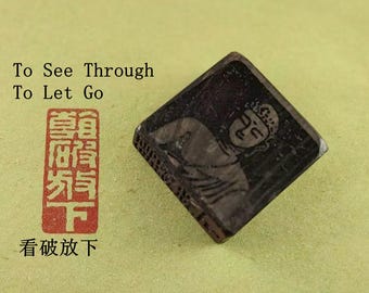 Wooden Finished Chinese Seal Stamp Customized Name Signature Chop for Calligraphy Painting Hanko Peace To See Through To Let Go E620