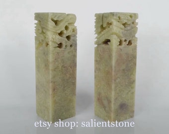 Pair of Dragon and Phoenix Chinese seal Handmade stone stamp chisel carving Carve name chop for calligraphy painting Yin imprint E667