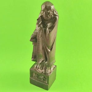 Wooden Lao-tzu Statue Chinese Seal Laozi Stamp Oblong Chop 5.5" Height Hand-Carved Lao Tzu Statue in Solid Natural Wood E474