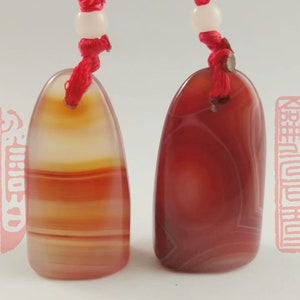 2 Pieces of Agate Pendant Chinese Seal Oval Shape Stone Stamp Name Chop for Calligraphy Painting Hanko E683